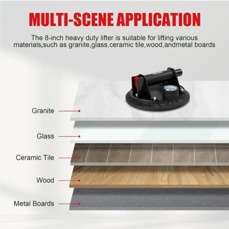 Ventouses à Vide Professionnelles 8 Pouces (lot De 2) - Support Jusqu'à 300 Kg - Pour Verre, Carrelage, Marbre - Avec Manomètre