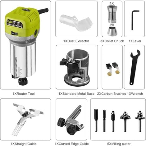 Dewinner à Bois Défonceuse affleureuse électrique 710W 13000-33000RPM, 6 Vitesses Variables, 3 Pinces de 1/4" 6mm &8mm, profession plastifieuse avec Accessoires