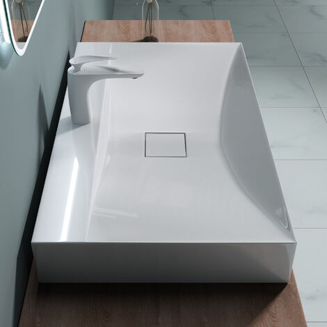 doporro® lavabo sobre encimera de diseño lavabo colgante de fundición mineral 80x48x10 cm negro mate Lavabo de mármol fundido Colossum810