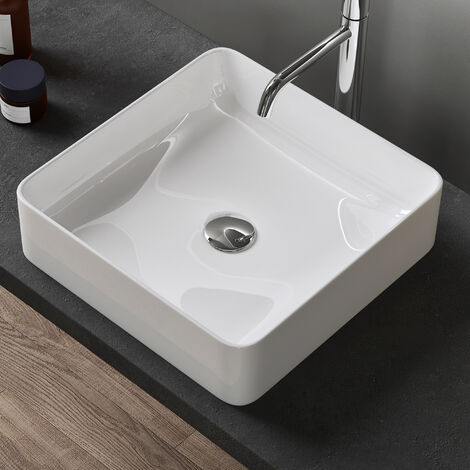 doporro® lavabo sobre encimera lavabo de cerámica 405x405x110 mm lavabo blanco brillante de invitados lavabo de mano Brüssel105