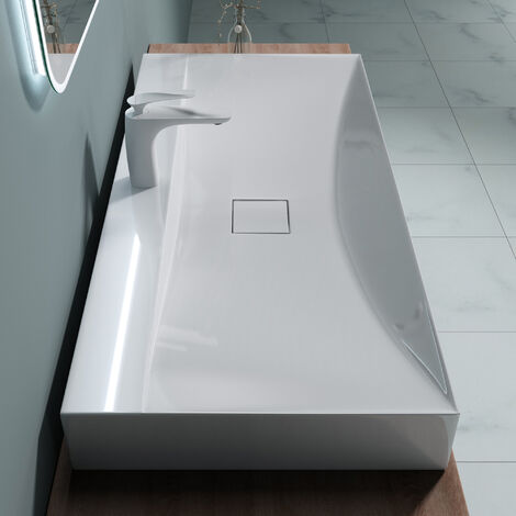 doporro® lavabo sobre encimera de diseño lavabo colgante de fundición mineral 100x48x10 cm negro mate Lavabo de mármol fundido Colossum810
