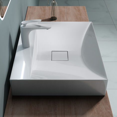 doporro® lavabo sobre encimera de diseño lavabo colgante de fundición mineral 60x48x10 cm negro mate Lavabo de mármol fundido Colossum810