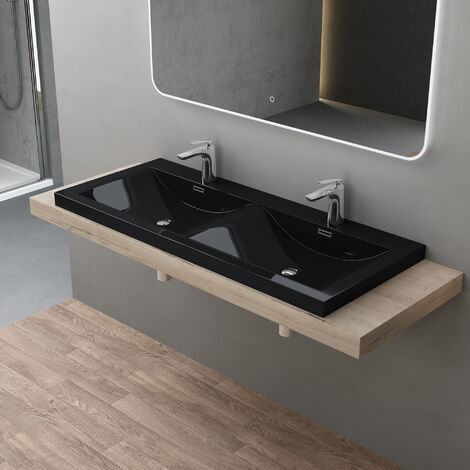 doporro® Lavabo empotrado fregadero encastrado antracita de diseño Colossum03 de 120 cm de ancho lavabo doble de mármol mineral fundido