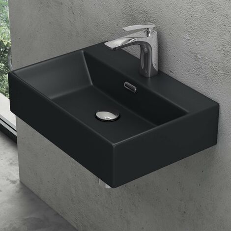 doporro® Lavabo sobre encimera Lavabo suspendido Lavabo de cerámica lavabo de mano lavabo rectangular de baño en negro mate 51x36x13 cm Brüssel206