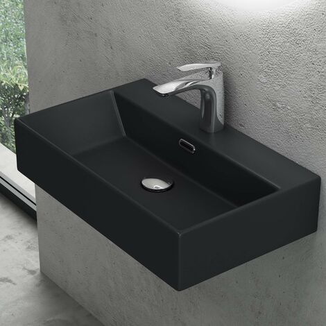 doporro® Lavabo sobre encimera lavabo suspendido lavabo de cerámica lavabo de mano lavabo rectangular de baño en negro mate 60x36x13 cm Brüssel206