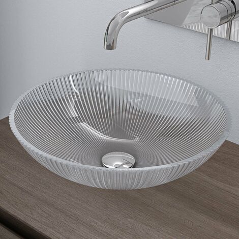 doporro lavabo sobre encimera lavabo de cristal 40x40x12cm en vidrio transparente lavabo Minerva06