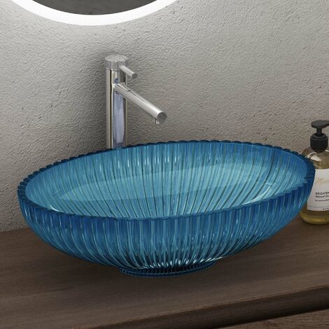 doporro lavabo sobre encimera lavabo de cristal 50,5x35x14,5cm en vidrio azul lavabo lavabo de mano Minerva04