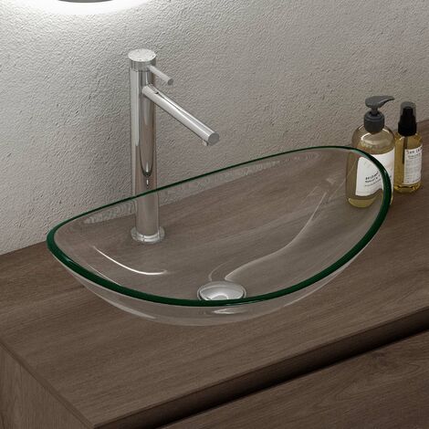 doporro lavabo sobre encimera lavabo de cristal 53,5x35,5x16cm en vidrio transparente lavabo Minerva08