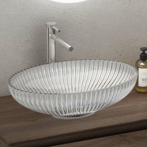 doporro lavabo sobre encimera lavabo de cristal 50,5x35x14,5cm en vidrio transparente lavabo Minerva04
