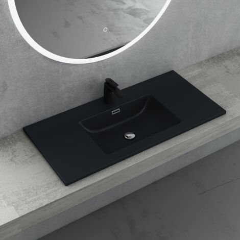 doporro Lavabo Empotrado Antracita Mate Baño 100x48x14 cm Lavamanos Rectangular de Mármol Fundido Colossum02