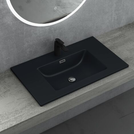 doporro Lavabo Empotrado Antracita Mate Baño 80x48x14 cm Lavamanos Rectangular de Mármol Fundido Colossum02