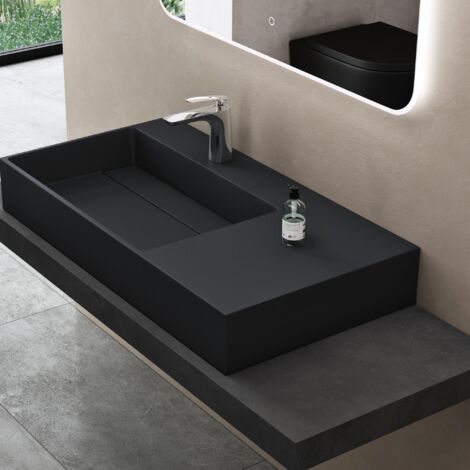 doporro Lavabo sobre encimera de diseño 100x48x13cm desagüe oculto Colossum12-izquierdo lavabo suspendido en antracita mate de mármol fundido a