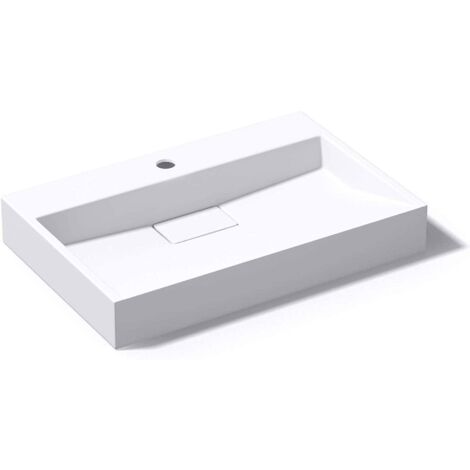 doporro Lavabo sobre encimera blanco mate de mármol fundido con válvula de desagüe 50x38x11cm Colossum19 lavabo rectangular suspendido con 1 orificio para grifo con nano revestimiento