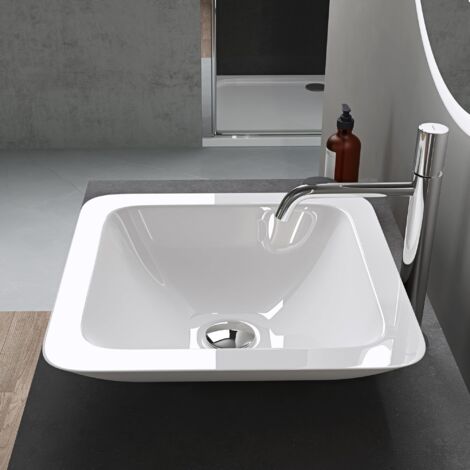 doporro Lavabo sobre encimera 42.7x42.7x12cm diseño Colossum803 lavabo blanco de mármol fundido con nano revestimiento
