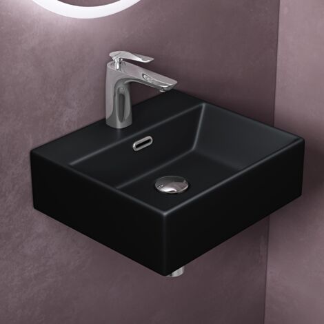 doporro Lavabo sobre encimera Lavabo suspendido Lavabo de cerámica lavabo de mano rectangular de baño en negro mate 41x36x13cm Brüssel206
