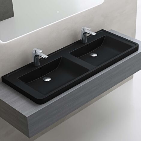 doporro Lavabo empotrado Baño Lavabo  Rectangular  Negro Mate  Mármol Fundido con Recubrimiento de Nano  120x48x14,5 cm  con Orificio para Grifo y Rebosadero  Colossum08