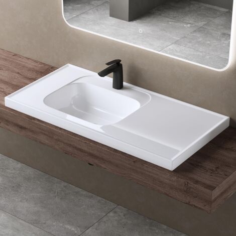 doporro Lavabo encastrado blanco para baño 100x50x16.5cm Colossum3601 lavabo de mármol fundido