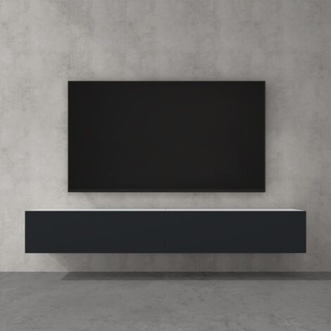 doporro Mueble de TV para Salón 200x40,2x30cm Mesa TV con Puerta Abatible hacia Abajo, en Blanco Mate + Gris Negro, Mueble de TV flotante, Estante TV 02