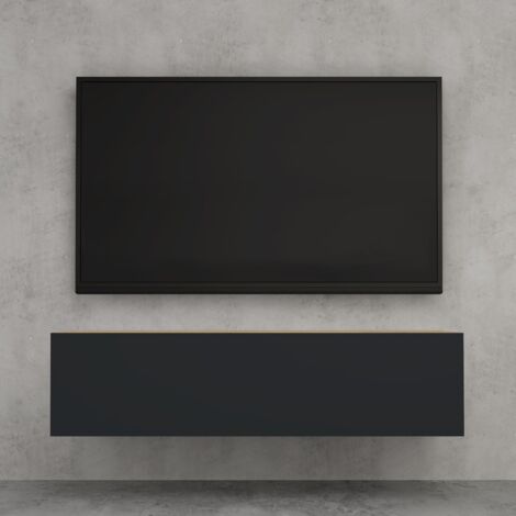 doporro Mueble de TV para Salón 120x40,2x30cm Mesa TV con Puerta Abatible hacia Abajo, en Marrón Claro + Gris Negro, Mueble de TV flotante, Estante TV 02