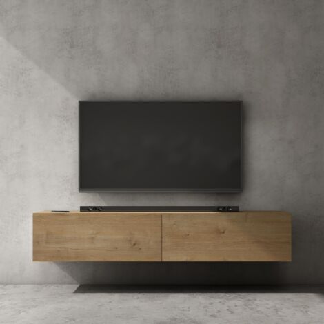 doporro Mueble de TV para Salón de 160cm en Núcleo de Roble Mesa TV, con Puerta Abatible hacia Abajo, Mueble de TV flotante, Estante TV 02