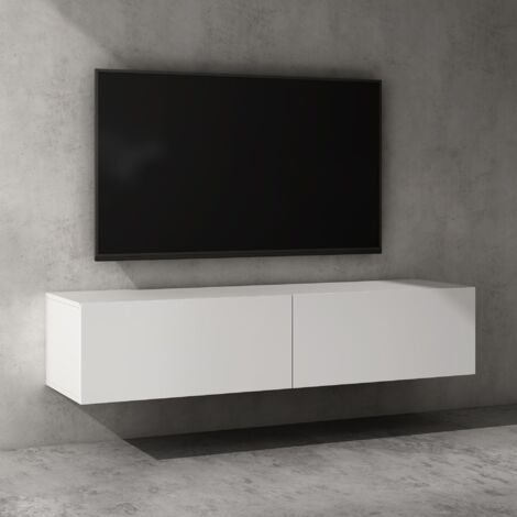 doporro Mueble de TV para Salón de 140cm en Blanco Mate Mesa TV, con Puerta Abatible hacia Abajo, Mueble de TV flotante, Estante TV 02 (1/5)