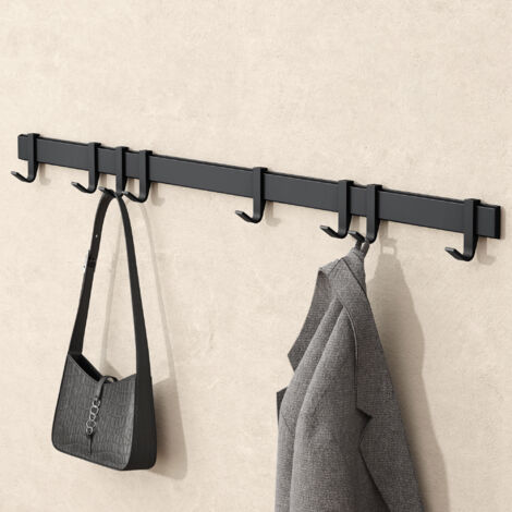 doporro Perchero de Pared con 6 Ganchos Deslizables, Aluminio, Instalación con Taladro o sin Taladro, Negro Mate, 80 cm, Stalo-12