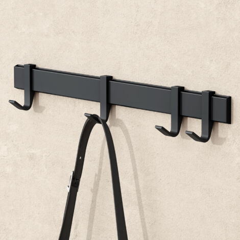 doporro Perchero de Pared con 4 Ganchos Deslizables, Aluminio, Instalación con Taladro o sin Taladro, Negro Mate, 40 cm, Stalo-12