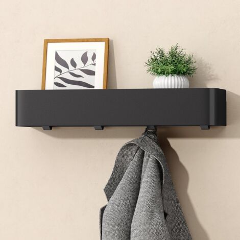 doporro Estante de Pared de Diseño Minimalista con Ganchos Ocultos, Acero al Carbono, Estructura Desmontable, Negro Arena, 40 cm, Reglo-05
