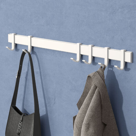 doporro Perchero de Pared con 6 Ganchos Deslizables, Aluminio, Instalación con Taladro o sin Taladro, Blanco Mate, 60 cm, Stalo-12