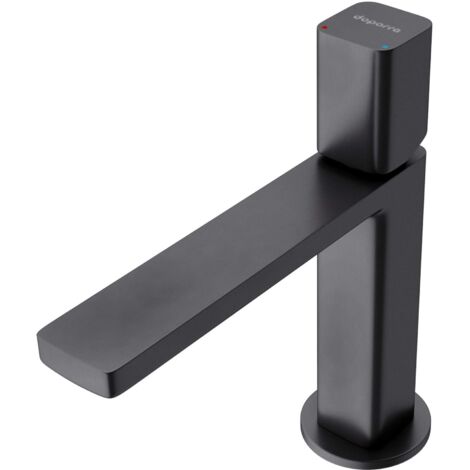 doporro Grifo mezclador monomando negro mate 19,6 cm altura, Grifería para lavabo angular con conexión -DIN de montaje de un solo orificio (1/5)