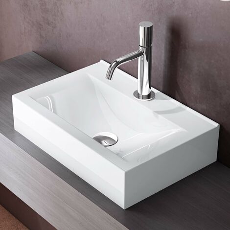 doporro® Lavabo sobre encimera en blanco de cerámica, diseño Brüssel-118C 45 cm de ancho con nano revestimiento de fácil limpieza
