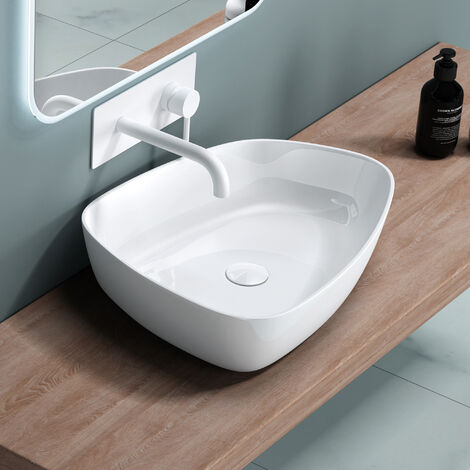 doporro® lavabo sobre encimera 51,1x38,7x12 cm diseño Colossum806 lavabo blanco brillante fabricado en fundición mineral