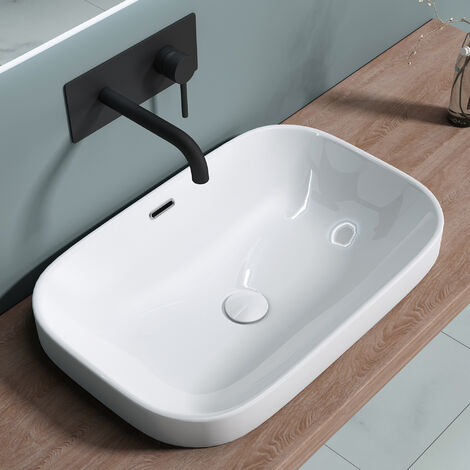 doporro® Lavabo empotrado en blanco de cerámica, diseño Brüssel5082 61,6 cm de ancho con nano revestimiento de fácil limpieza