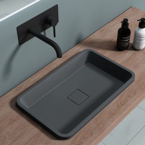 doporro® Colossum104 lavabo de encastre 53x33x10,5cm antracita mate de mármol fundido rectangular con tapa desagüe