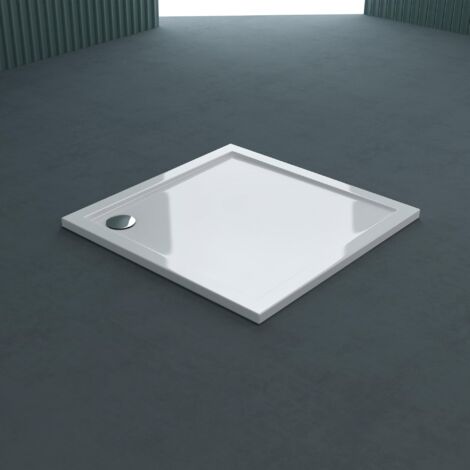 doporro Plato de ducha plano diseño Faro1W 90x90x4cm acrílico en blanco cuadrado adecuada para instalación a nivel del suelo y conexiones-DIN (1/5)