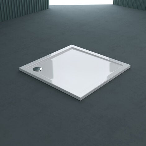 Plato de ducha de diseño cuadrado en resina blanca con desagüe