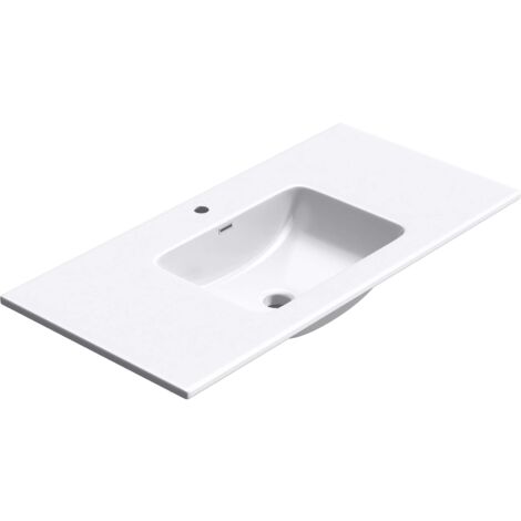 doporro Lavabo Empotrado Blanco Baño 100x48x14 cm Lavamanos Rectangular de Mármol Fundido Colossum02