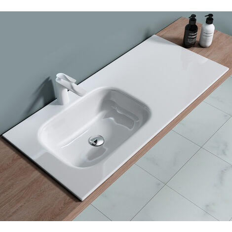 doporro® Lavabo empotrado blanco de diseño Colossum04 de 100cm Lavabo de mármol mineral fundido