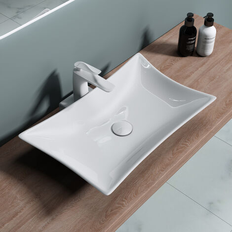 doporro® Lavabo sobre encimera de cerámica en blanco, diseño Brüssel-891, 56,5 cm de ancho con nano revestimiento de fácil limpieza