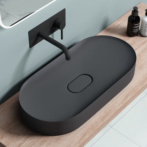 doporro® Lavabo sobre encimera 70x35.5x10cm Colossum826 antracita mate de mármol fundido sin orificio para grifería con nano revestimiento