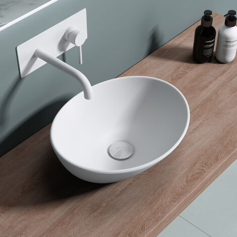 doporro® Lavabo sobre encimera de cerámica blanco mate Brüssel205 41x33x14cm forma ovalado con nano revestimiento de fácil limpieza