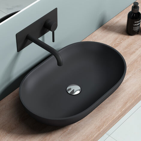doporro® Lavabo sobre encimera 54x34x10,5cm diseño Colossum808 antracita mate, fabricado en mármol fundido
