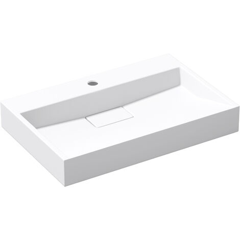 doporro® Lavabo sobre encimera Colossum19 lavabo suspendido blanco mate de diseño de 80 cm de ancho incluye válvula de desagüe 1 orificio para grifo