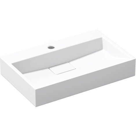 doporro® Lavabo sobre encimera Colossum19 lavabo suspendido blanco mate de diseño de 60 cm de ancho incluye válvula de desagüe 1 orificio para grifo