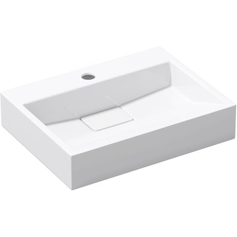 doporro® Lavabo sobre encimera Colossum19 lavabo suspendido blanco de diseño de 60 cm de ancho incluye válvula de desagüe 1 orificio para grifo