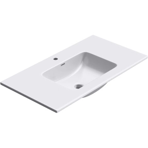 doporro Lavabo Empotrado Blanco Baño 90x48x14 cm Lavamanos Rectangular de Mármol Fundido Colossum02