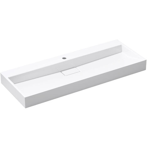 doporro® Lavabo sobre encimera Colossum19 lavabo suspendido blanco de diseño de 120 cm de ancho incluye válvula de desagüe 1 orificio para grifo