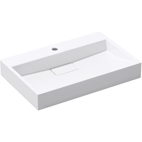 doporro® Lavabo sobre encimera Colossum19 lavabo suspendido blanco de diseño de 80 cm de ancho incluye válvula de desagüe 1 orificio para grifo