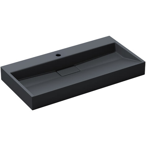 doporro® Lavabo sobre encimera Colossum19 lavabo suspendido antracita mate de diseño de 90 cm de ancho incluye válvula de desagüe 1 orificio para grifo