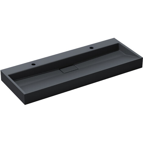 doporro® Lavabo sobre encimera Colossum19 lavabo suspendido antracita mate de diseño de 120 cm de ancho incluye válvula de desagüe 2 orificios para grifo